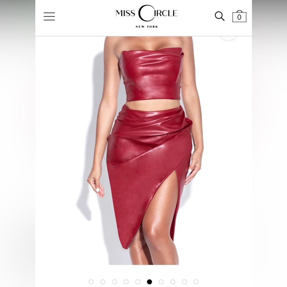 Anja Burgundy Vegan Leather Boned Corset Top & Skirt Set Worn 1 Time.